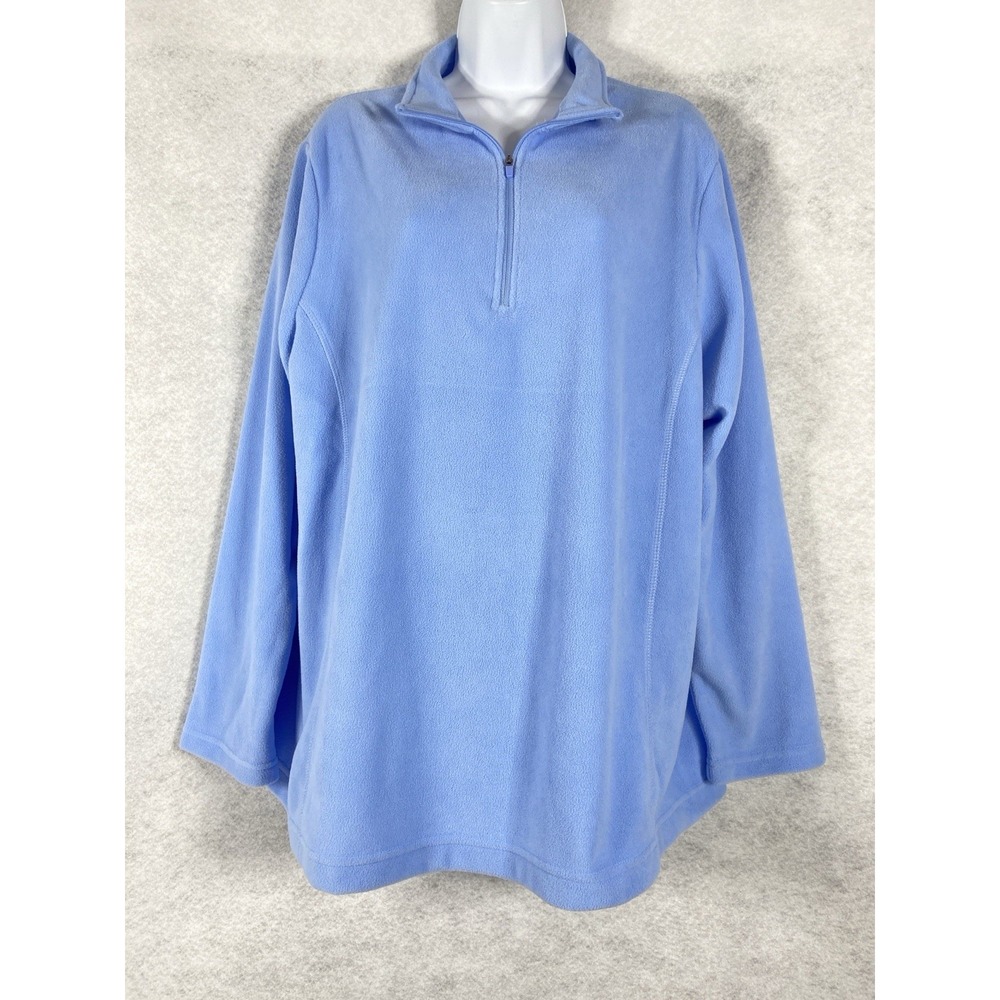 Lands End Fleeceā Pullover Women's 1X Blue 1/4 Zip Long Sleeve Cozy Lounge NWOT